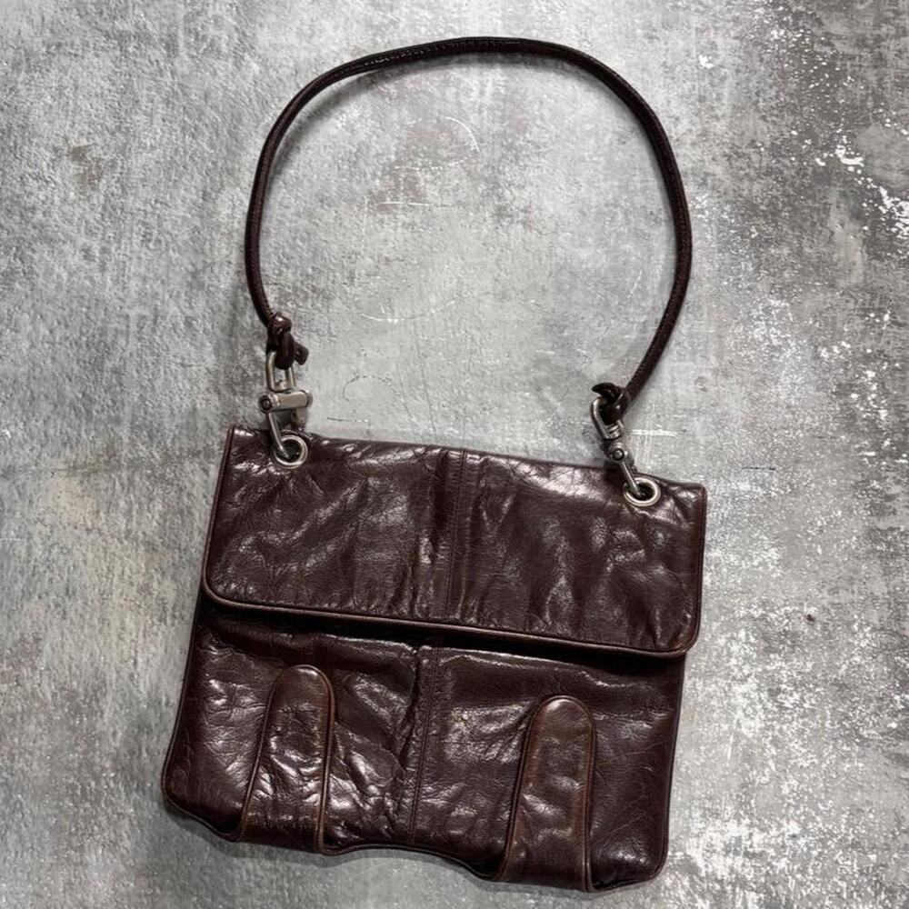 Vintage Y2K Sissi Dark Brown Leather Shoulder Bag. Glossy